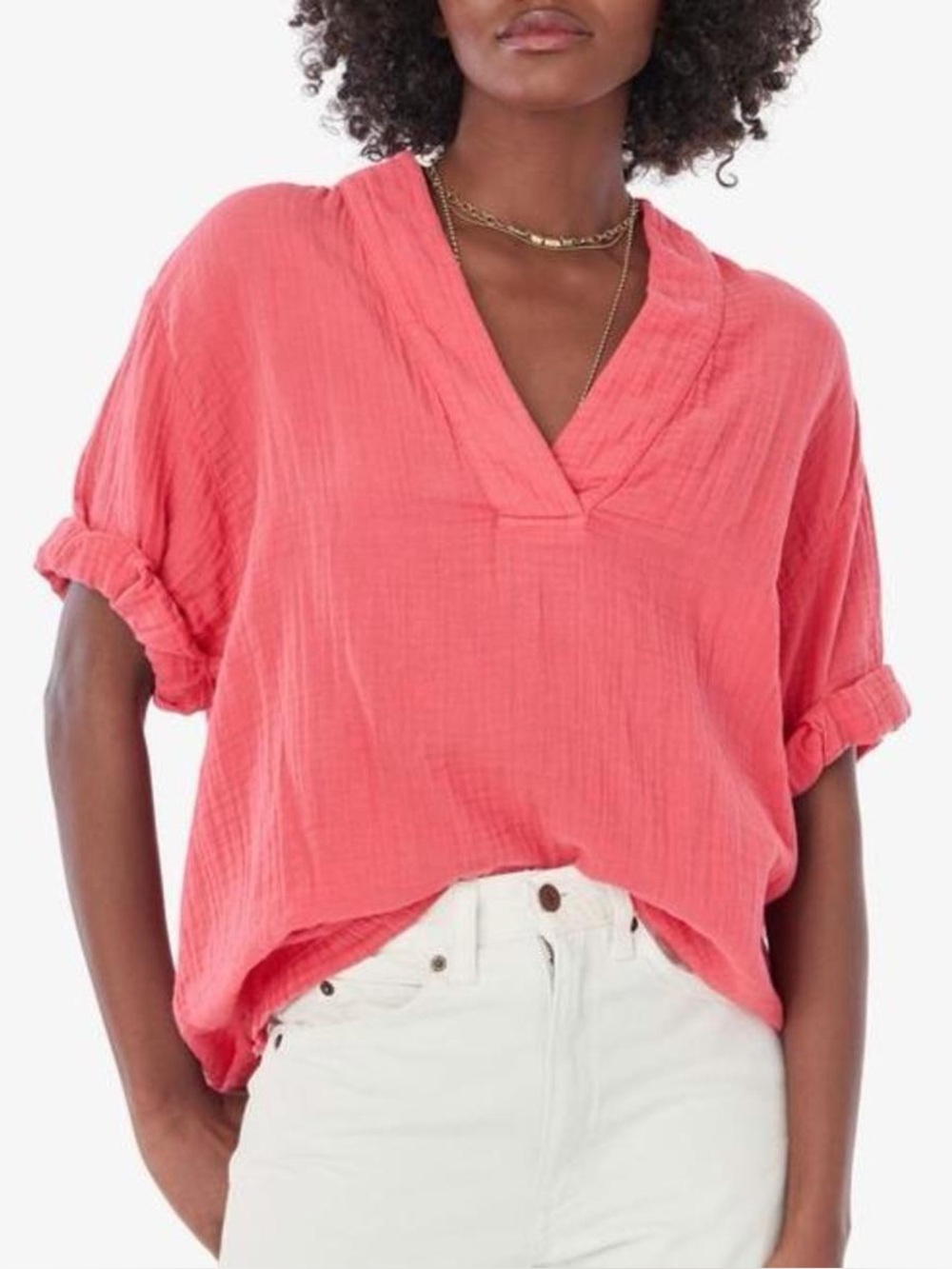 Xirena Cotton Roll Sleeve Avery Guaze Top